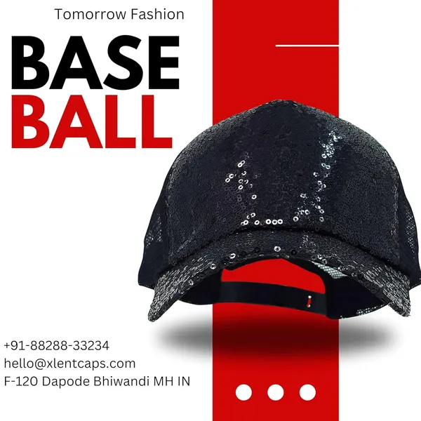 Black_Trendy_Glitter_Decorative_Mesh_Adjustable_Baseball_Cap_For_Girls