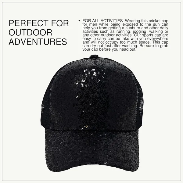 Black_Trendy_Glitter_Decorative_Mesh_Adjustable_Baseball_Cap_For_Girls