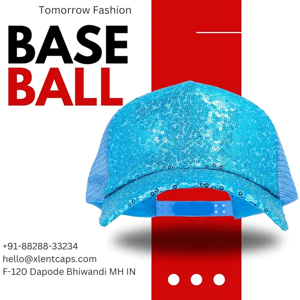 Blue_Trendy_Glitter_Decorative_Mesh_Adjustable_Baseball_Cap_For_Girls