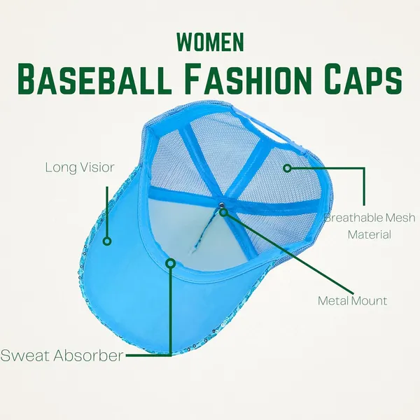 Blue_Trendy_Glitter_Decorative_Mesh_Adjustable_Baseball_Cap_For_Girls