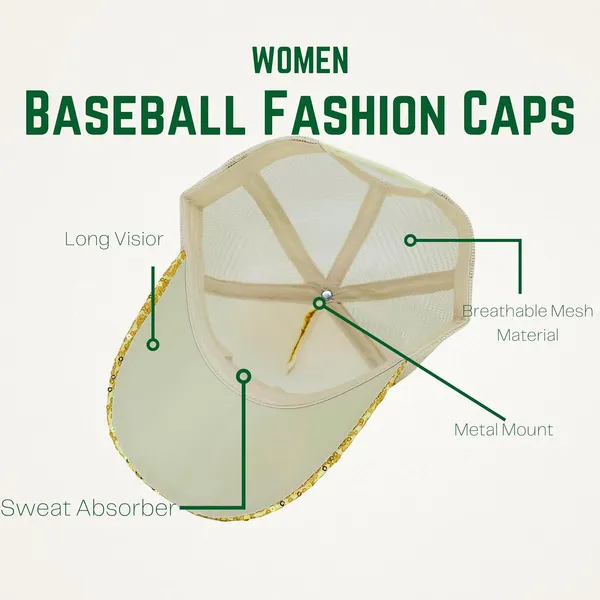 Golden_Trendy_Glitter_Decorative_Mesh_Adjustable_Baseball_Cap_For_Girls