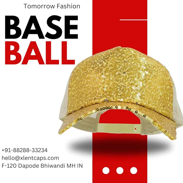 Golden_Trendy_Glitter_Decorative_Mesh_Adjustable_Baseball_Cap_For_Girls