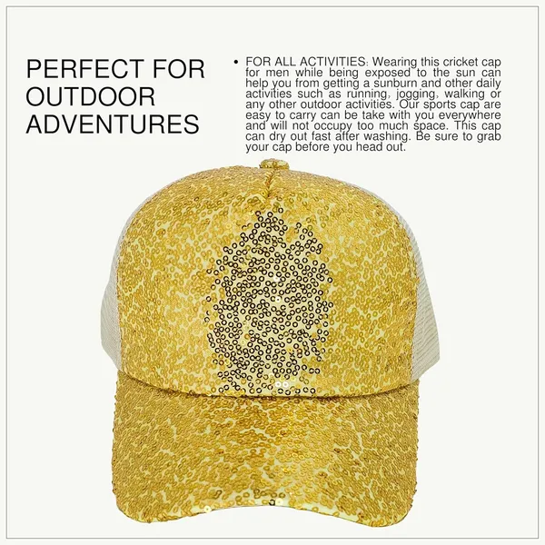 Golden_Trendy_Glitter_Decorative_Mesh_Adjustable_Baseball_Cap_For_Girls