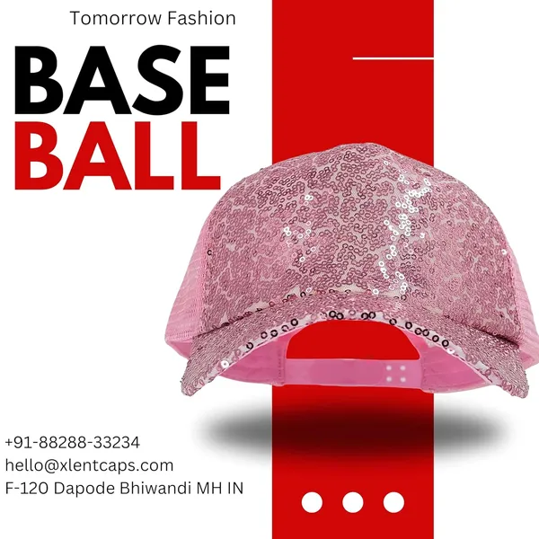 Pink_Trendy_Glitter_Decorative_Mesh_Adjustable_Baseball_Cap_For_Girls