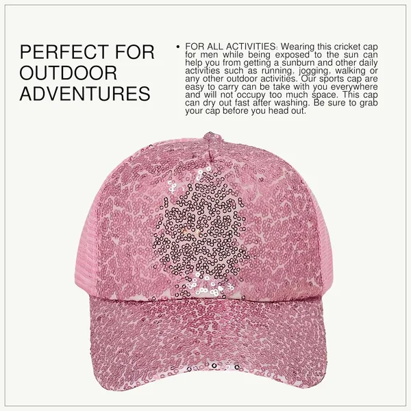 Pink_Trendy_Glitter_Decorative_Mesh_Adjustable_Baseball_Cap_For_Girls