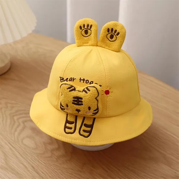 Yellow_UV_Sun_Protection_Cartoon_Character_Bucket_Hats_For_Kids