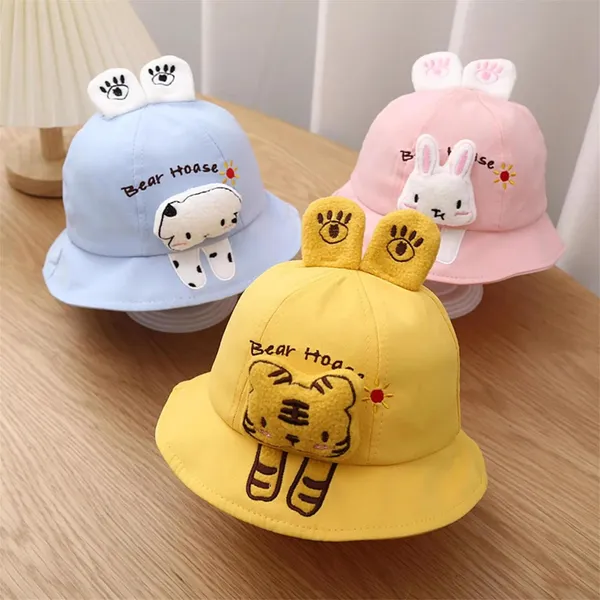 Yellow_UV_Sun_Protection_Cartoon_Character_Bucket_Hats_For_Kids