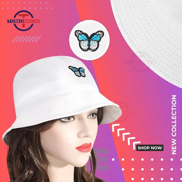White_Butterfly_Embroidered_Bucket_Hat_For_Women_Men