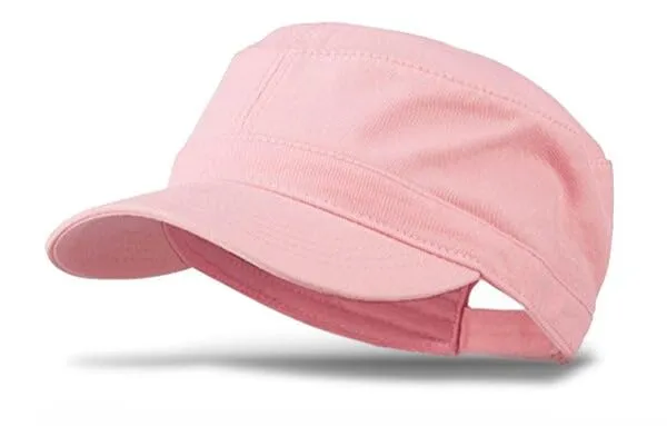 Pink_Cotton_Army_Cadet_Flat_Top_Adjustable_Baseball_Caps_For_Men_&_Women