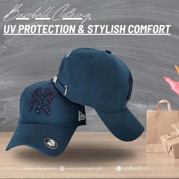 Navy_Blue_Embroidered_Patch_Cotton_UV_Protection_Fashionable_Hat_For_Women_And_Girs