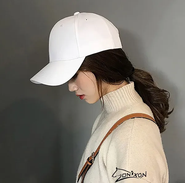 White_Cotton_Plain_Adjustable_Fancy_Wide_And_Flexible_Brim_Baseball_Cap_For_Women_And_Men
