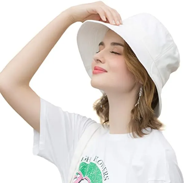White_Womens_Cotton_Wide_Brim_Sun_Hats