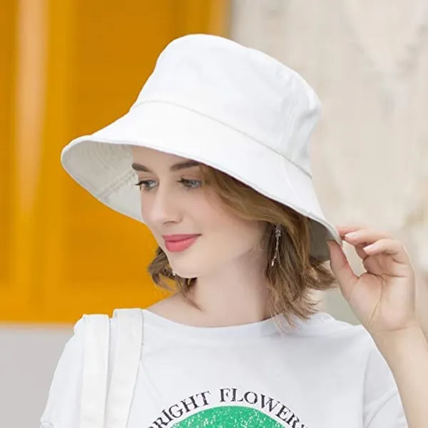 White_Womens_Cotton_Wide_Brim_Sun_Hats