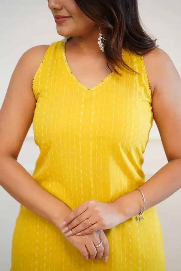 Yellow_Pure_Cotton_Katha_Work_Cut_Sleeve_Kurta_&_Palazzo_Set_For_Women_&_Girls