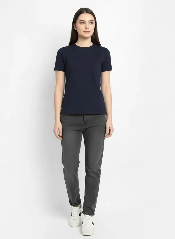 MiracleMonk_Women’s_Navy_Blue_Round_Neck_Regular_T-Shirt_-_Premium_Casual_Wear