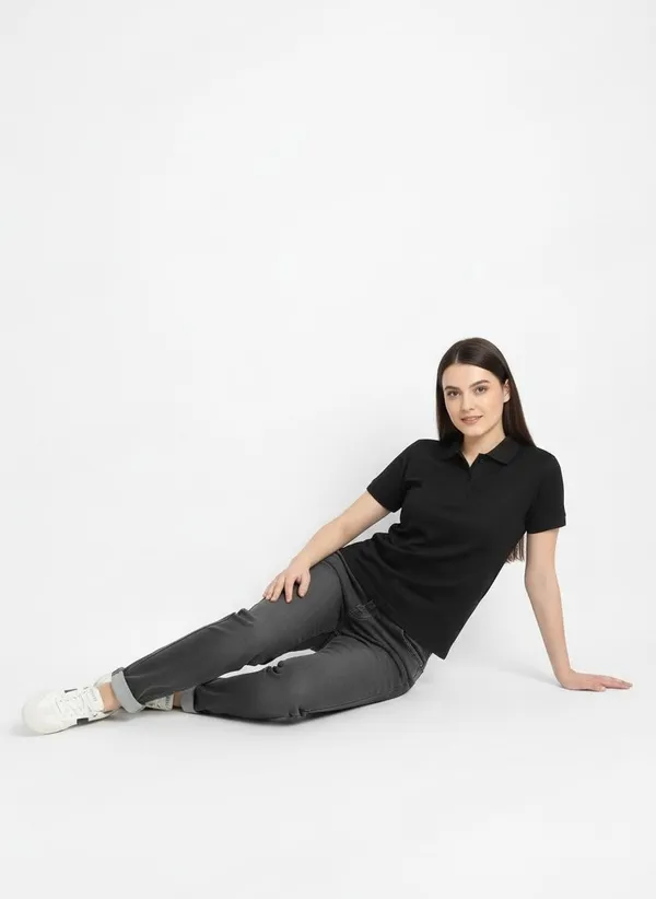 MiracleMonk_Women’s_Black_Polo_T-Shirt_-_Stylish_&_Comfortable_Casual_Wear