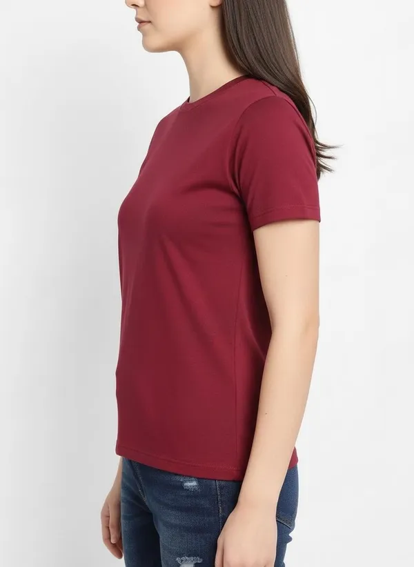 MiracleMonk_Women’s_Maroon_Round_Neck_Regular_T-Shirt_-_Premium_Casual_Wear
