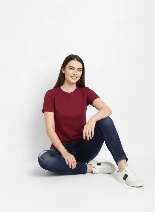 MiracleMonk_Women’s_Maroon_Round_Neck_Regular_T-Shirt_-_Premium_Casual_Wear
