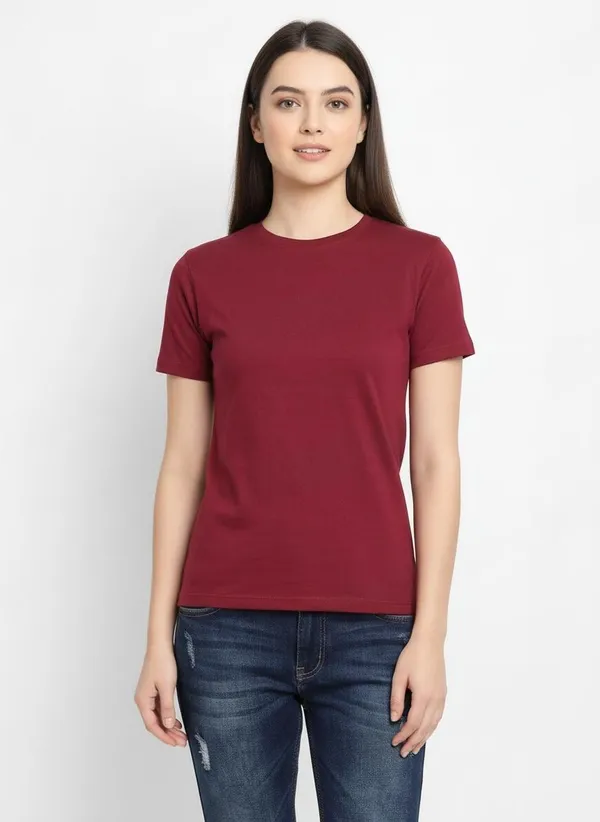 MiracleMonk_Women’s_Maroon_Round_Neck_Regular_T-Shirt_-_Premium_Casual_Wear