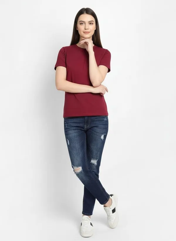 MiracleMonk_Women’s_Maroon_Round_Neck_Regular_T-Shirt_-_Premium_Casual_Wear