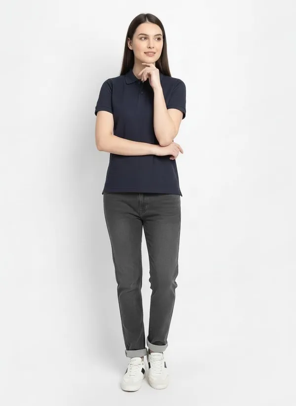 MiracleMonk_Women’s_Navy_Blue_Polo_T-Shirt_-_Stylish_&_Comfortable_Casual_Wear