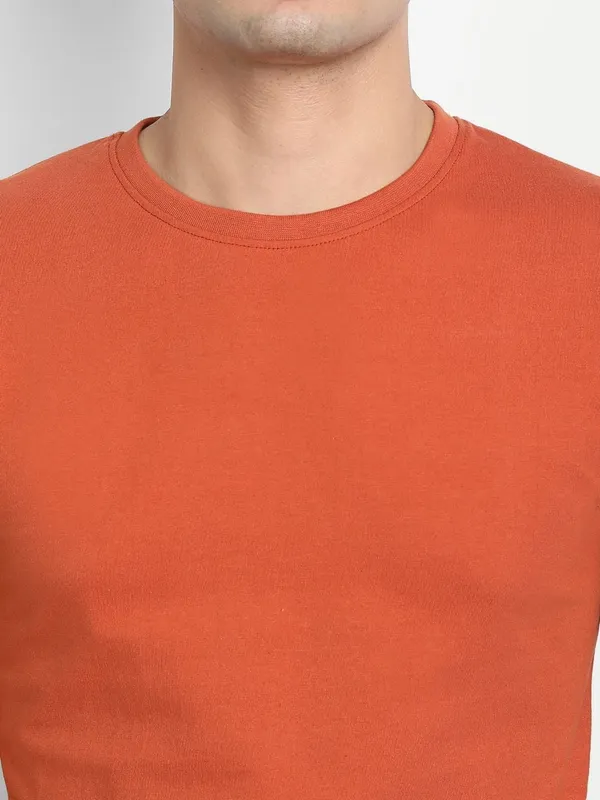 Brick_Red_Premium_Cotton_Round_Neck_Solid_T-Shirt_For_Men