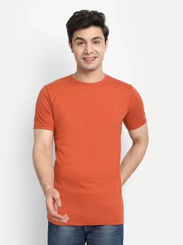 Brick_Red_Premium_Cotton_Round_Neck_Solid_T-Shirt_For_Men