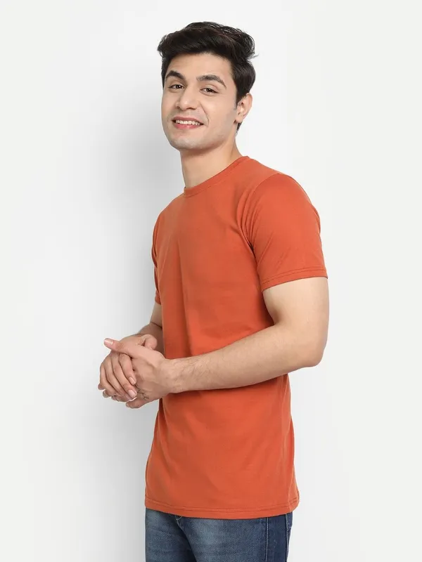 Brick_Red_Premium_Cotton_Round_Neck_Solid_T-Shirt_For_Men