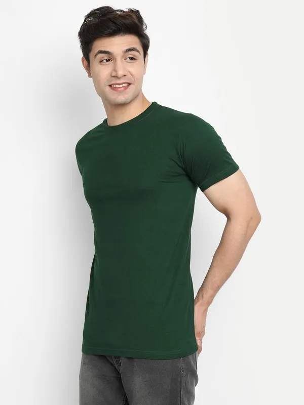 Bottle_Green_Premium_Cotton_Round_Neck_Solid_T-Shirt_For_Men