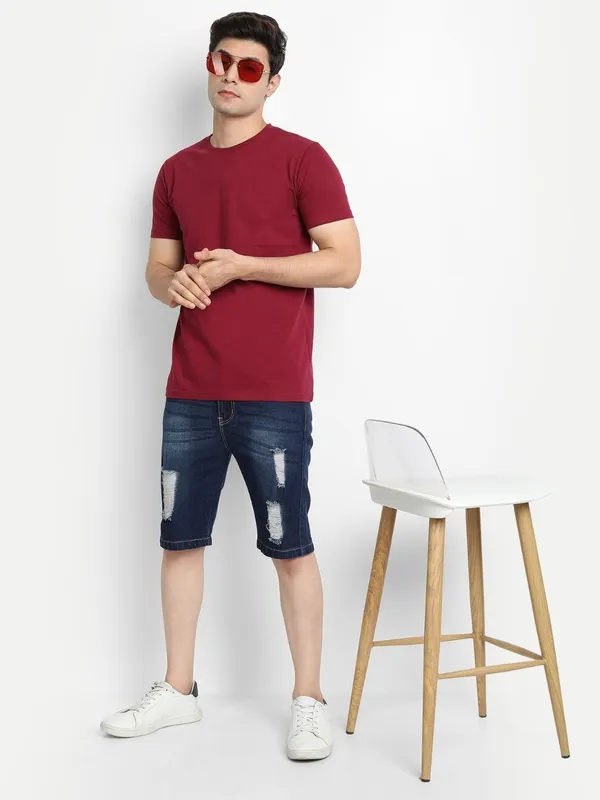 Maroon_Premium_Cotton_Round_Neck_Solid_T-Shirt_For_Men