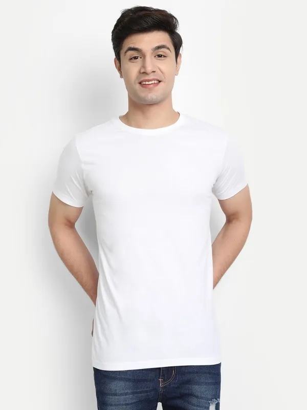 White_Premium_Cotton_Round_Neck_Solid_T-Shirt_For_Men