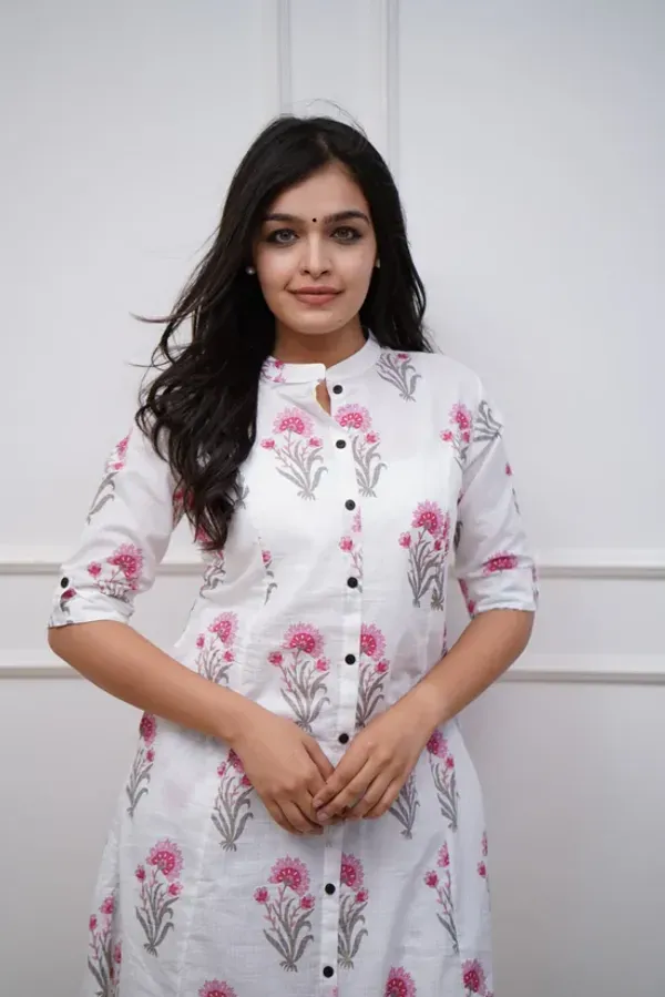 White_&_Pink_Pure_Cotton_Floral_Print_A-Line_Kurta_&_Palazzo_Co-Ord_Set_For_Women_&_Girls