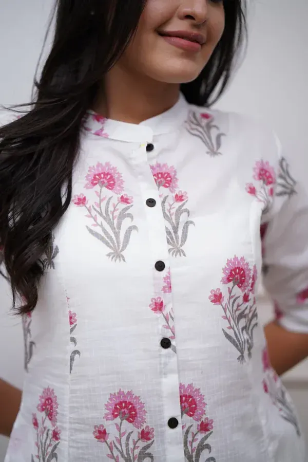 White_&_Pink_Pure_Cotton_Floral_Print_A-Line_Kurta_&_Palazzo_Co-Ord_Set_For_Women_&_Girls