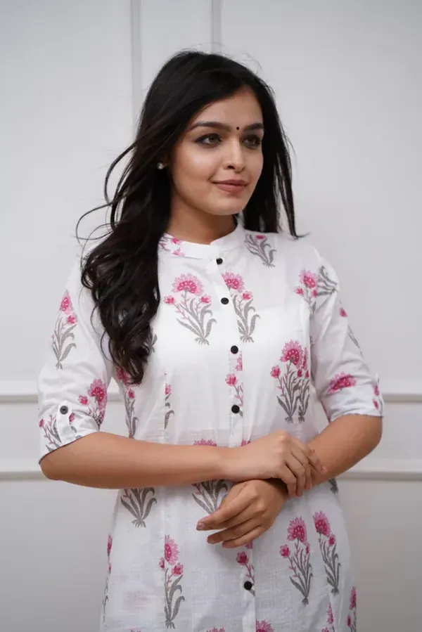 White_&_Pink_Pure_Cotton_Floral_Print_A-Line_Kurta_&_Palazzo_Co-Ord_Set_For_Women_&_Girls