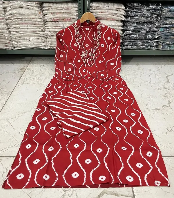 Maroon_Rayon_Guilty_Print_Handwork_Neck_Detailing_Kurti_&_Pant_Set_For_Women_&_Girls