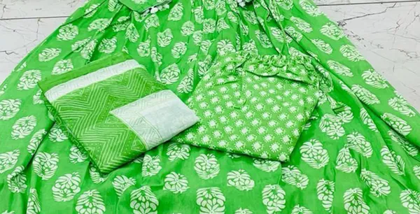 Green_Rayon_Stylish_Anarkali_Kurti,_Pant_&_Dupatta_Set_With_Pompom_Lace_Work_For_Women_&_Girls