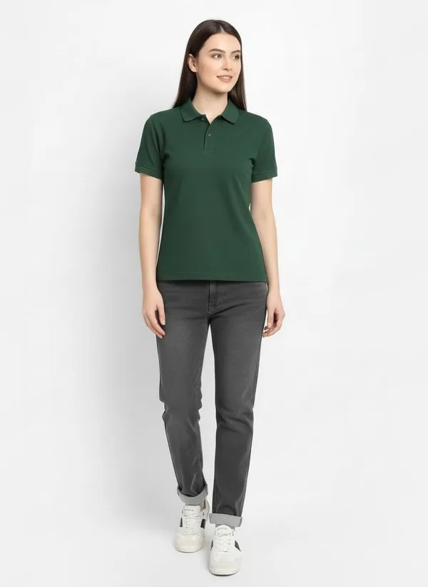 MiracleMonk_Women’s_Bottle_Green_Polo_T-Shirt_-_Stylish_&_Comfortable_Casual_Wear