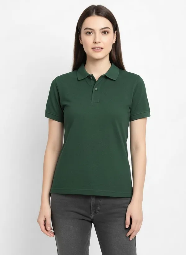 MiracleMonk_Women’s_Bottle_Green_Polo_T-Shirt_-_Stylish_&_Comfortable_Casual_Wear