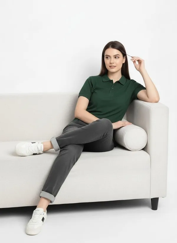 MiracleMonk_Women’s_Bottle_Green_Polo_T-Shirt_-_Stylish_&_Comfortable_Casual_Wear