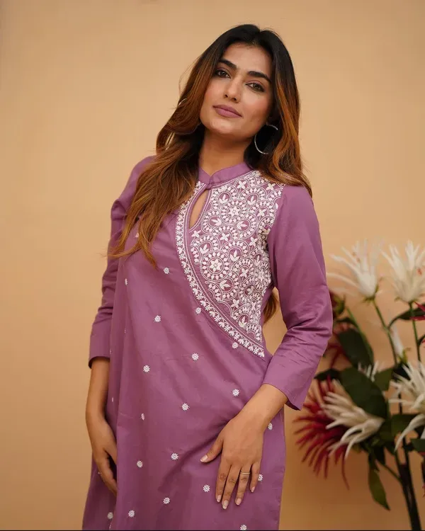 Orchid_Pure_Cotton_Kurti_&_Pant_With_Thread_Embroidery_For_Women_&_Girls