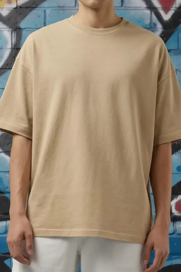 MiracleMonk_Men’s_Beige_Oversized_T-Shirt_|_Relaxed_Fit_Minimal_Tee