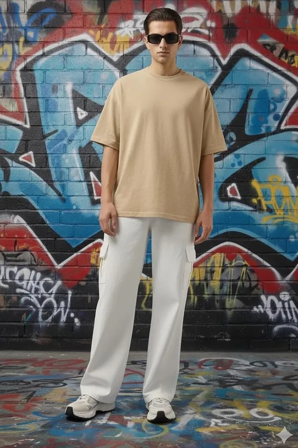 MiracleMonk_Men’s_Beige_Oversized_T-Shirt_|_Relaxed_Fit_Minimal_Tee