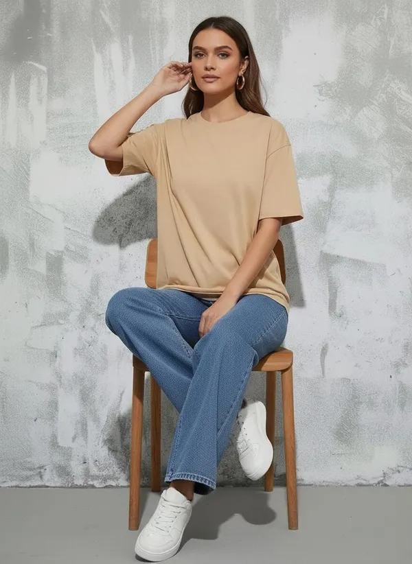 MiracleMonk_Women’s_Beige_Oversized_T-Shirt_|_Relaxed_Fit_Minimal_Tee