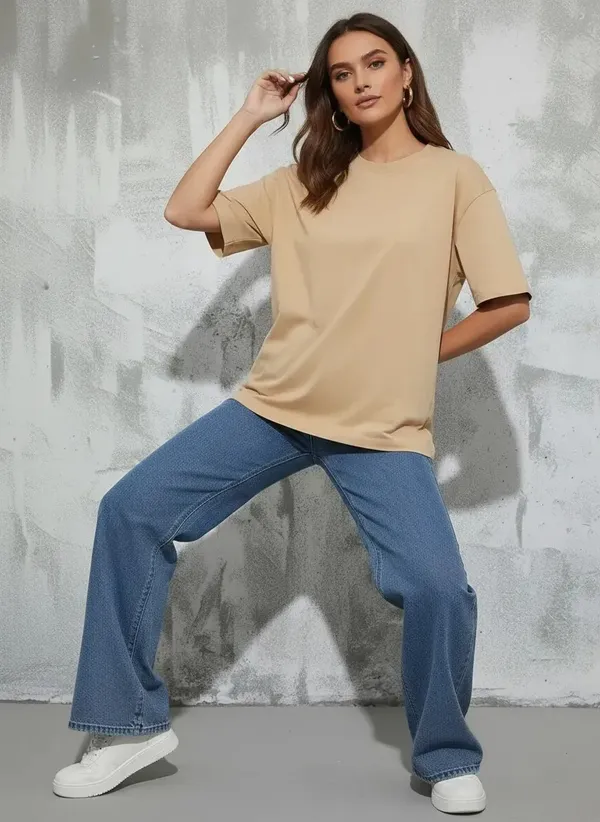 MiracleMonk_Women’s_Beige_Oversized_T-Shirt_|_Relaxed_Fit_Minimal_Tee
