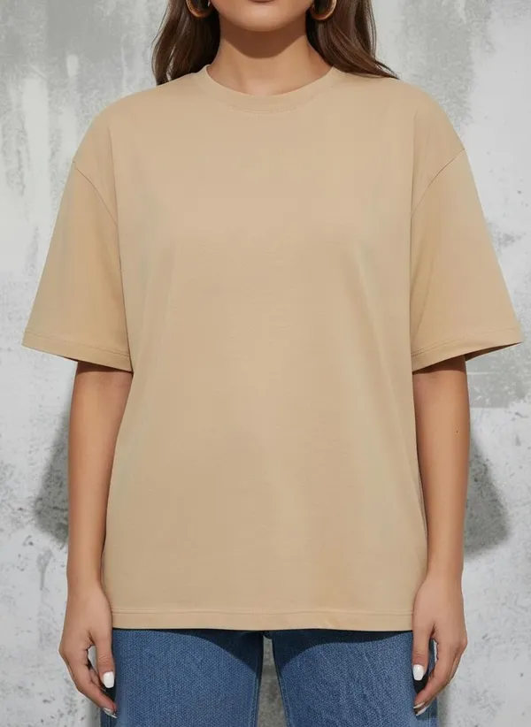 MiracleMonk_Women’s_Beige_Oversized_T-Shirt_|_Relaxed_Fit_Minimal_Tee