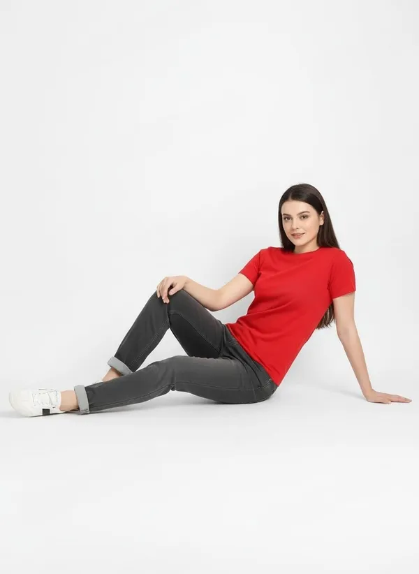 MiracleMonk_Women’s_Red_Round_Neck_Regular_T-Shirt_-_Vibrant_Casual_Wear