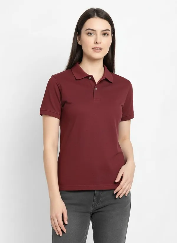 MiracleMonk_Women’s_Maroon_Polo_T-Shirt_-_Stylish_&_Comfortable_Casual_Wear
