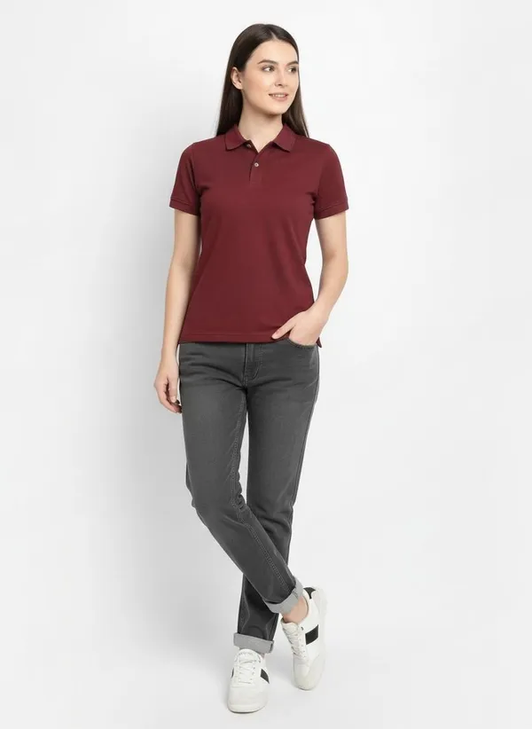 MiracleMonk_Women’s_Maroon_Polo_T-Shirt_-_Stylish_&_Comfortable_Casual_Wear