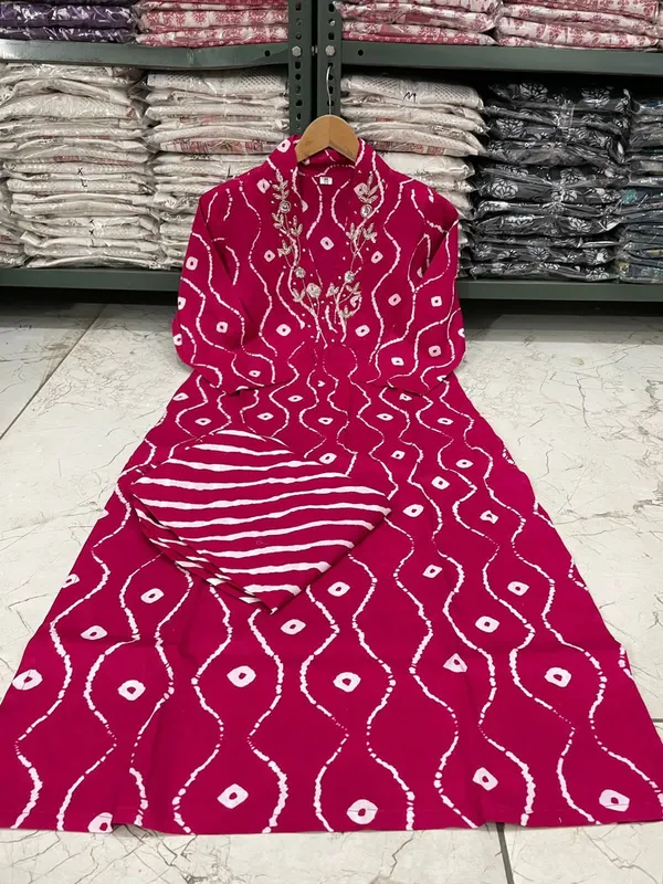 Pink_Rayon_Guilty_Print_Handwork_Neck_Detailing_Kurti_&_Pant_Set_For_Women_&_Girls