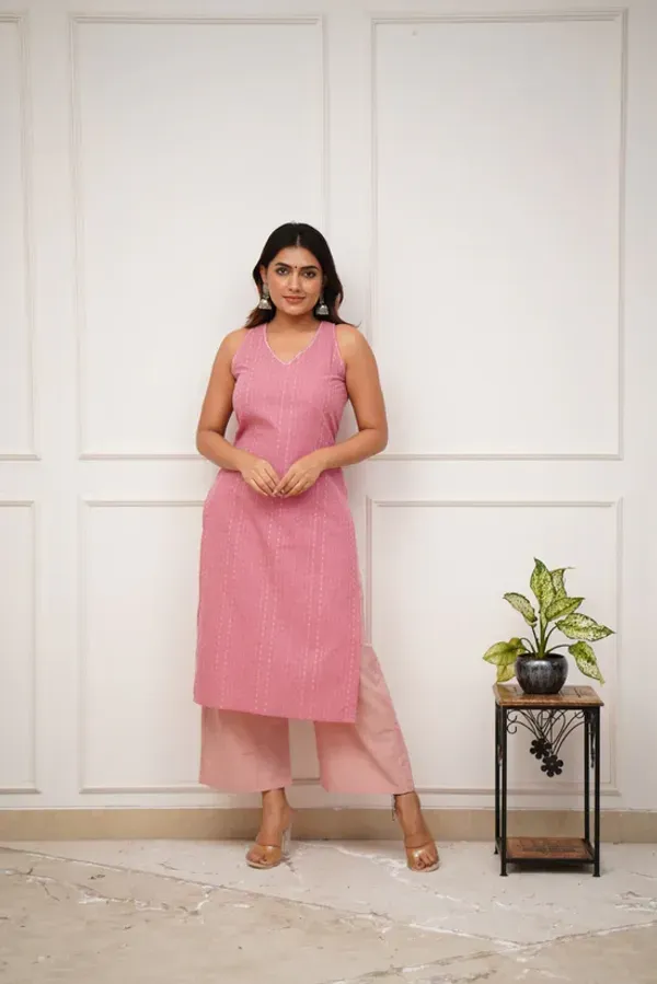 Pink_Pure_Cotton_Katha_Work_Cut_Sleeve_Kurta_&_Palazzo_Set_For_Women_&_Girls